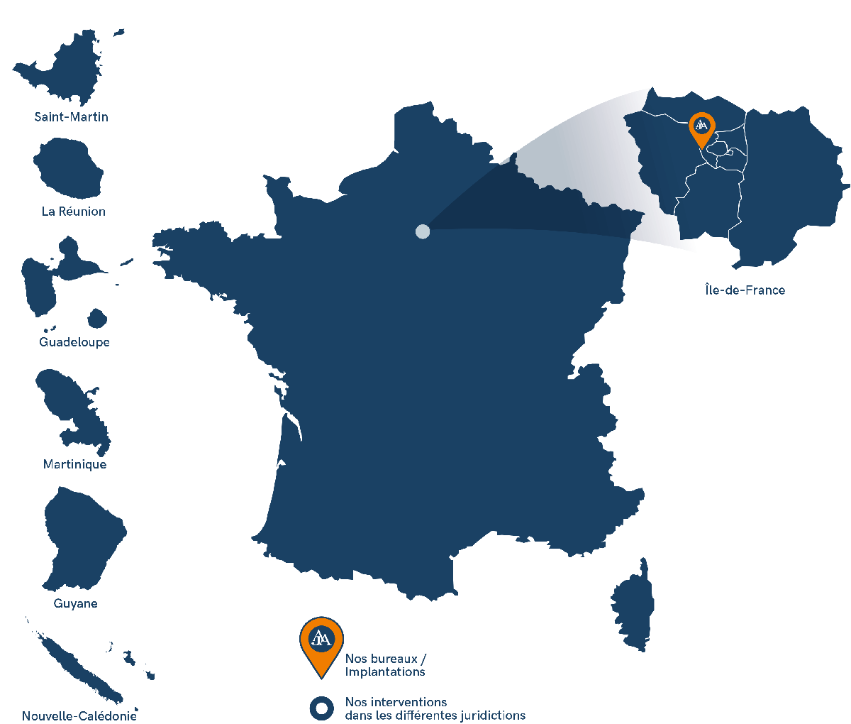 Carte des bureaux d'AJAssociés en France